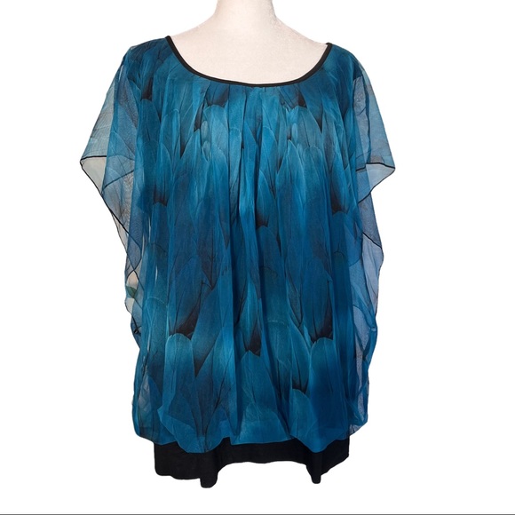 NWT Women's Peacock Blue Flouncing Flare Short Sleeved Blouse Top 3X - Picture 2 of 9